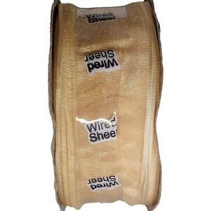 Offray Wired Sheer Ribbon OS Ivory Tan Shimmer Gold Trim 12 Yards 1 7/16 in